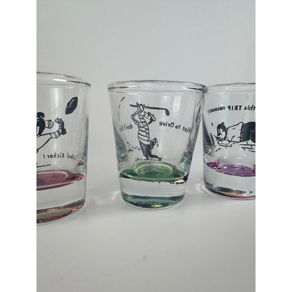 Vintage 1950s Mid Century Modern Barware Kitsch Sports Humor Shot Glass Set of 4 - Picture 6 of 7